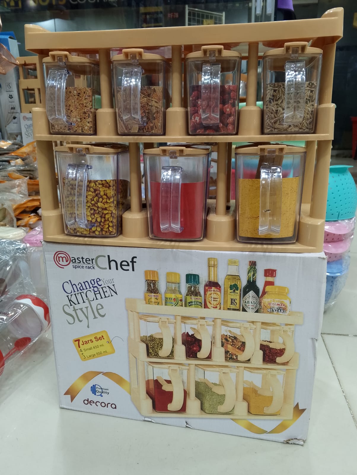 Premium Plastic 7-Piece Spice Jar Set – Airtight Seasoning Organizer for Kitchen
