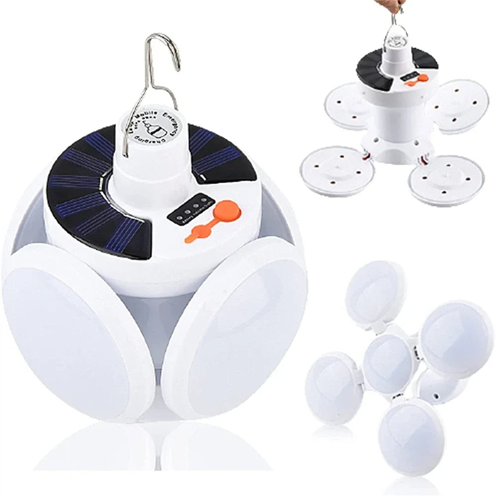 Solar LED Camping Light - USB Rechargeable Bulb for Outdoor Tent Lamp