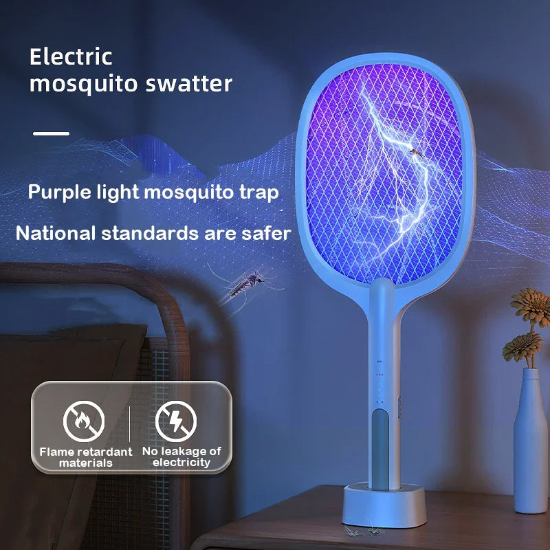 Mosquito Killer Lamp USB Rechargeable Electric Mosquito Net Fly Swatter with UV Light Base Charge Protect Baby in Summer