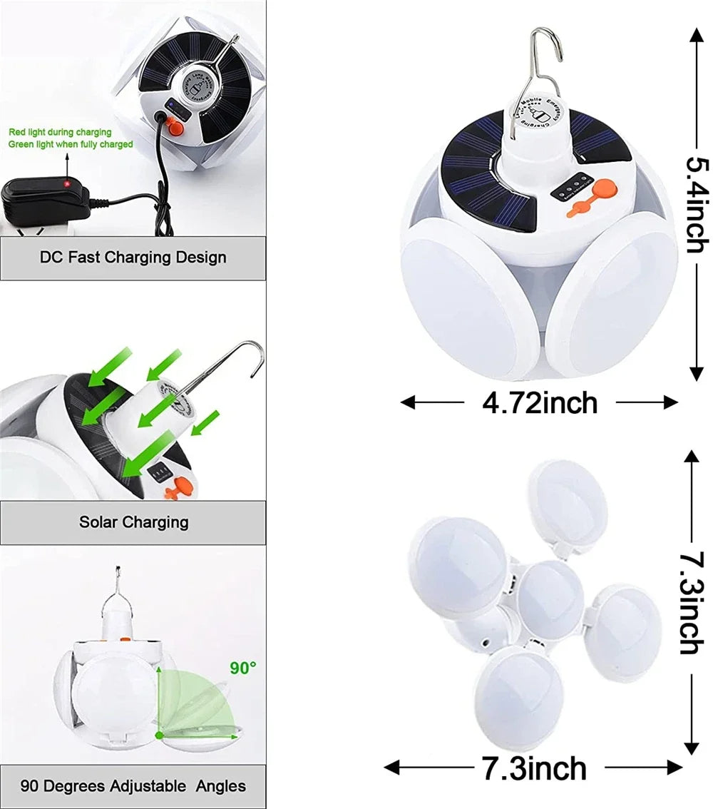 Solar LED Camping Light - USB Rechargeable Bulb for Outdoor Tent Lamp