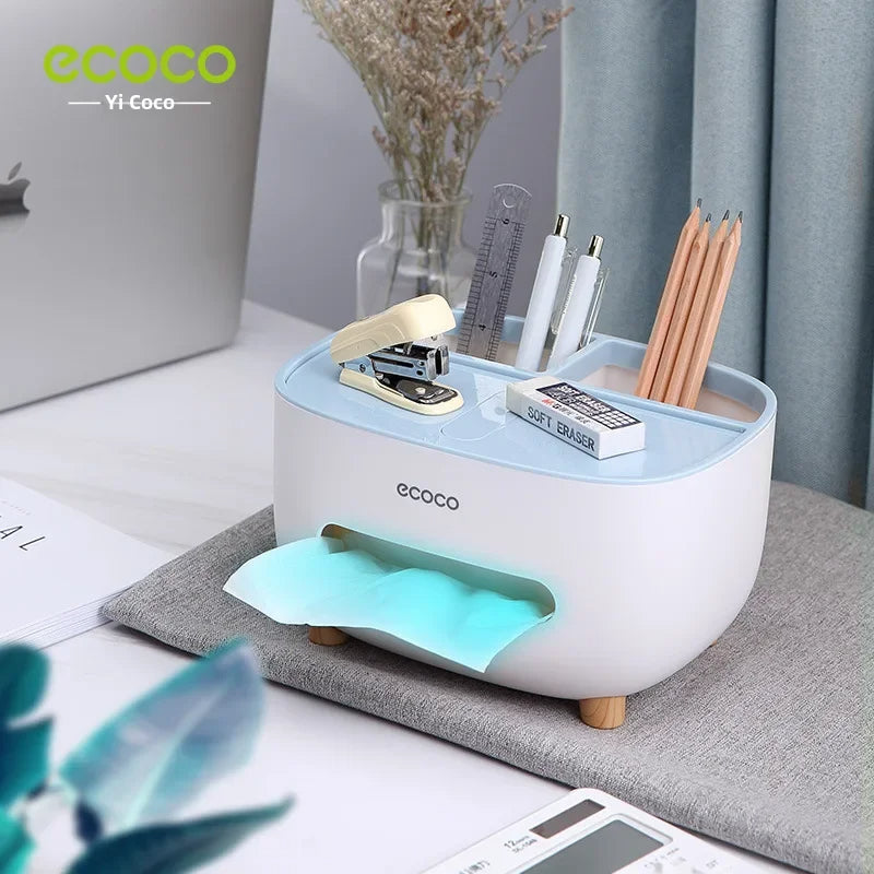 Ecoco Remote Control & Tissue Storage Box Cute Simple Living Room Tea Table Dining Room Tissue Box Plastic Material Removable Tissue