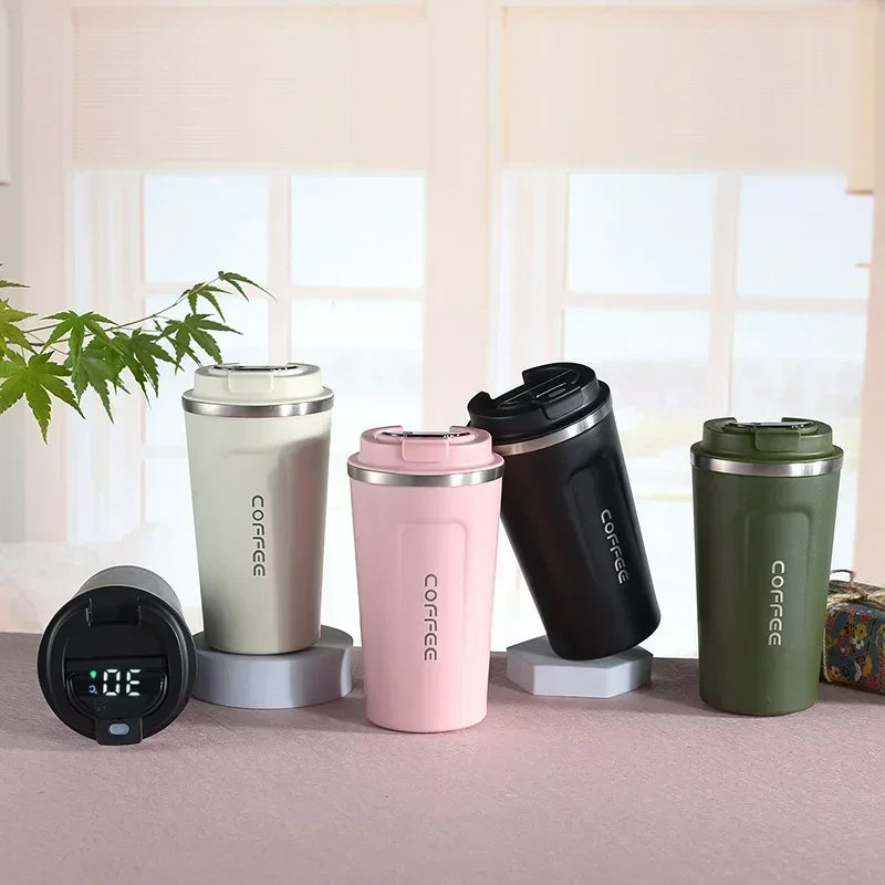 LUSQI 510ml Thermos Coffee Mug Stainless Steel Coffee Cup Temperature Display Vacuum Flask Water Bottle