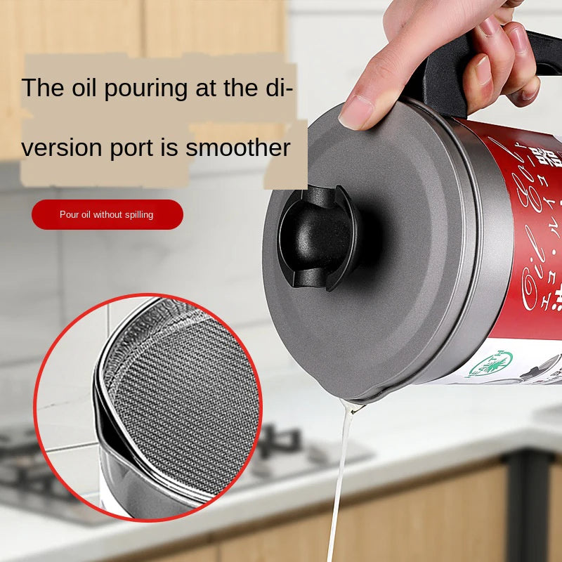 Leakproof Can Grease Container Kitchen Tool Kettle Cooking Separator Multifunction Frying Pot with Strainer Oil Storage 1.4L