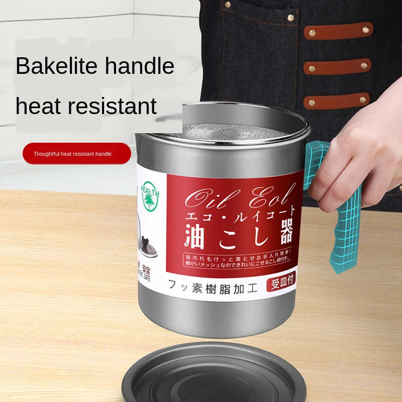 Leakproof Can Grease Container Kitchen Tool Kettle Cooking Separator Multifunction Frying Pot with Strainer Oil Storage 1.4L