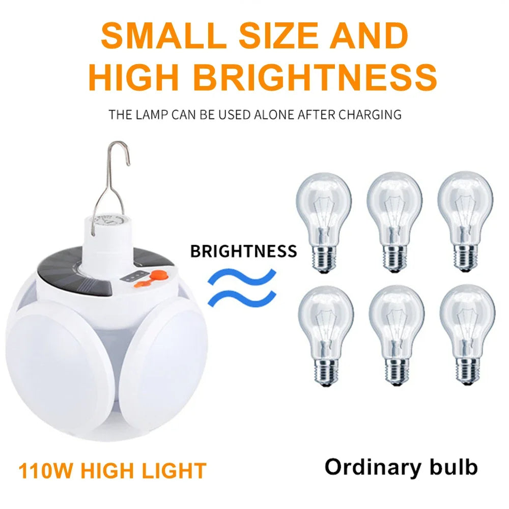 Solar LED Camping Light - USB Rechargeable Bulb for Outdoor Tent Lamp