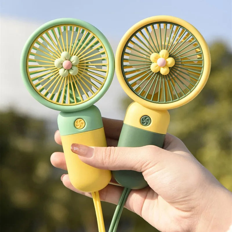 Handheld Mini Fan Cute Cartoon Portable Desktop Gift with Phone Stand and USB Charging