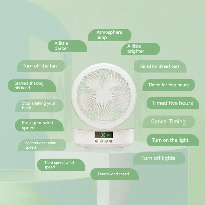 Portable Wall-Mounted USB Rechargeable Folding Fan with Remote Control & Nightlight - Air Cooler for Home Use