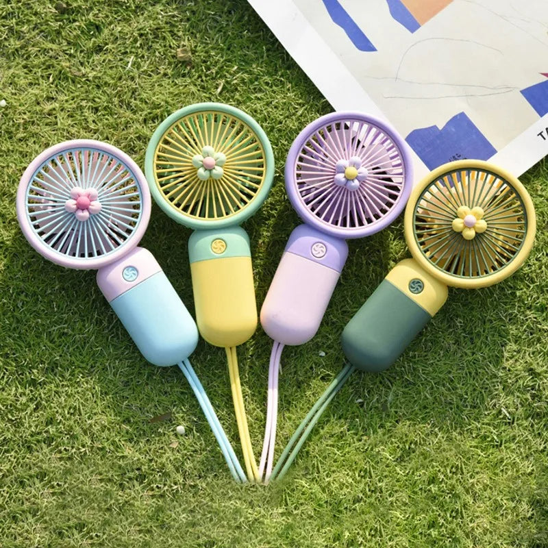 Handheld Mini Fan Cute Cartoon Portable Desktop Gift with Phone Stand and USB Charging