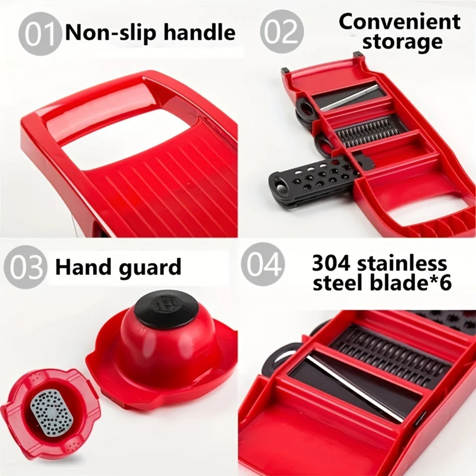 Set, 6in1, Vegetable Chopper, Multifunctional Fruit Slicer, Manual Food Grater, Vegetable Slicer, Cutter With Container