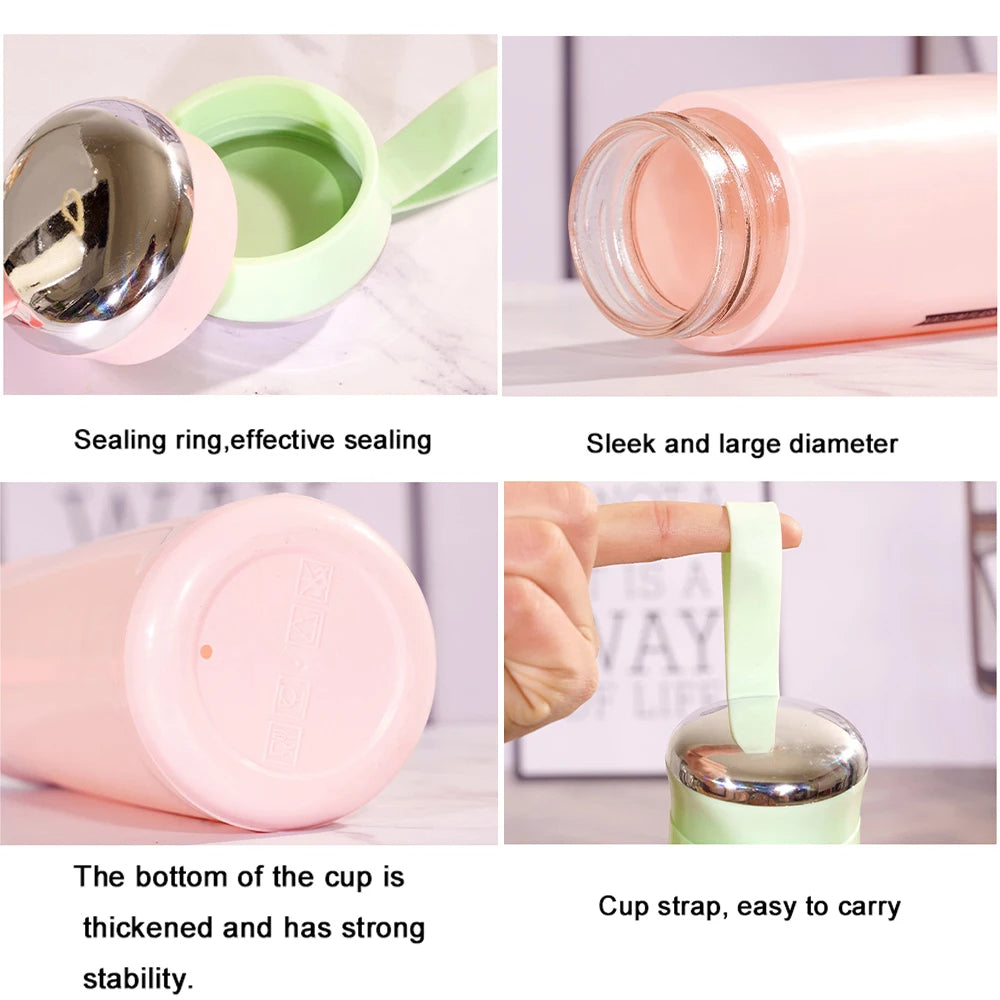 400 ml Portable Glass Cup with Cup Strap Simple Solid Color Nice Sealed Well High Quality Storage Household Living Supplies