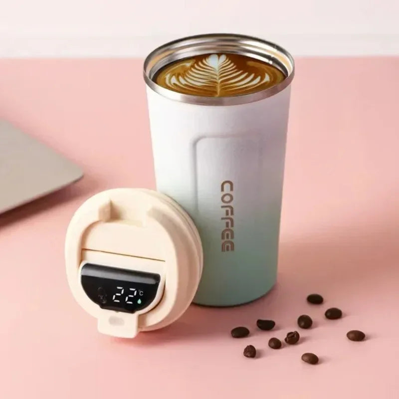 LUSQI 510ml Thermos Coffee Mug Stainless Steel Coffee Cup Temperature Display Vacuum Flask Water Bottle