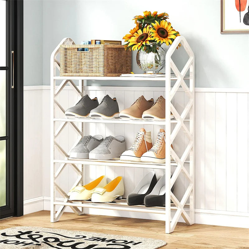 4 Tiers Shoe Hanger Rack Holder Cabinet Home Dorm Room Assembly Shoecase Sneakers High Heels Slippers Storage Organizer Shelf