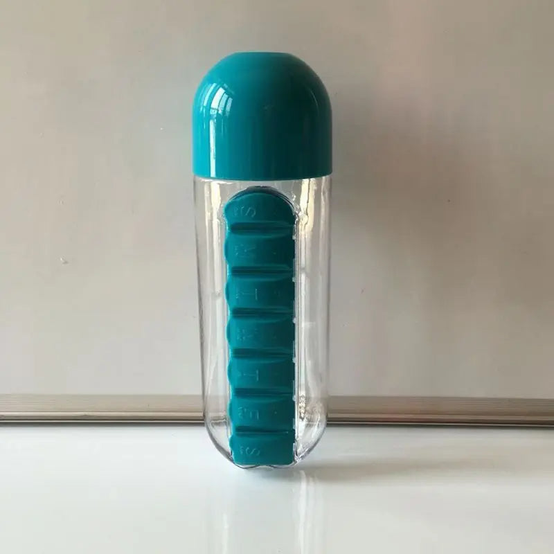 Pill Box Organizer with 600ML Water Bottle – Portable & Convenient.