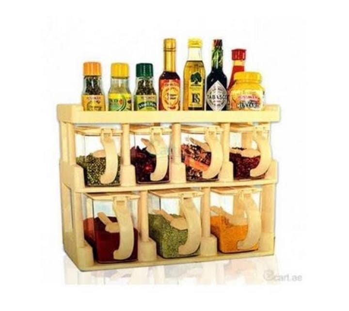 Premium Plastic 7-Piece Spice Jar Set – Airtight Seasoning Organizer for Kitchen