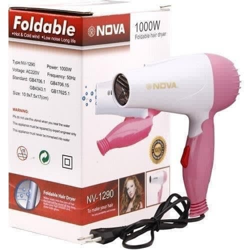 Nova Foldable Hair Dryer – 1000W with 2-Speed Control for Quick & Easy Styling