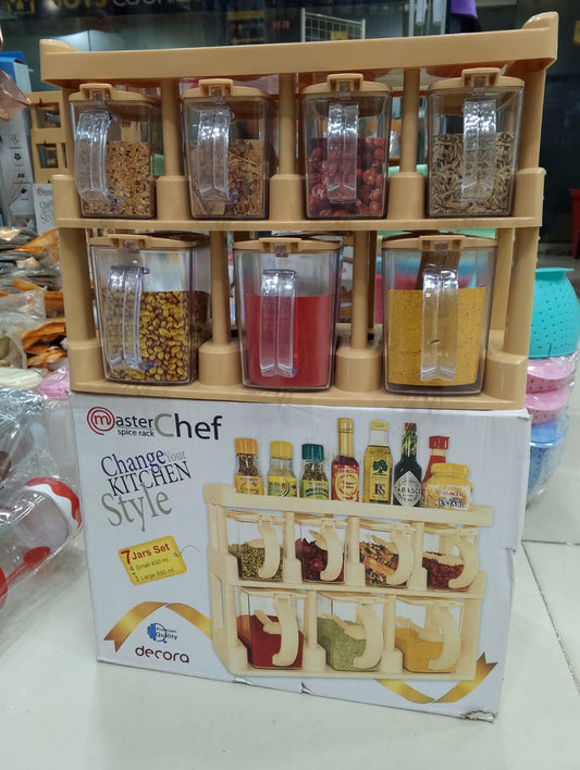Premium Plastic 7-Piece Spice Jar Set – Airtight Seasoning Organizer for Kitchen