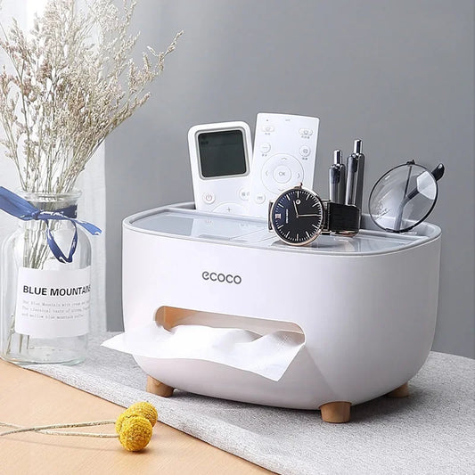 Ecoco Remote Control & Tissue Storage Box Cute Simple Living Room Tea Table Dining Room Tissue Box Plastic Material Removable Tissue