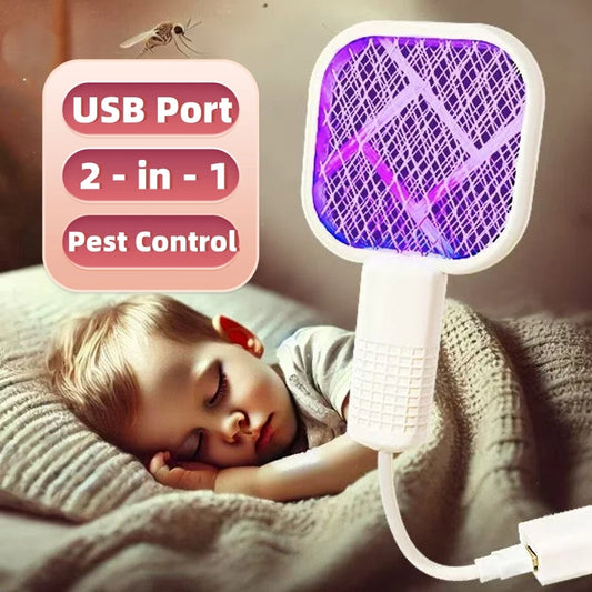 Mosquito Swatter Trap Pest Control USB Electric Shock Mini Mosquito Killer Lamp Portable UV Light Fly Bug Zapper Insect Racket