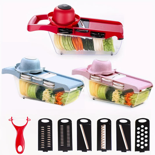 Set, 6in1, Vegetable Chopper, Multifunctional Fruit Slicer, Manual Food Grater, Vegetable Slicer, Cutter With Container