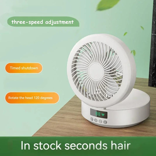 Portable Wall-Mounted USB Rechargeable Folding Fan with Remote Control & Nightlight - Air Cooler for Home Use