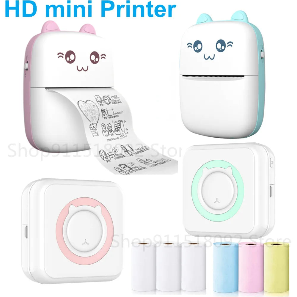 Meow Pocket Printer, Mini Bluetooth Photo Printer, Pocket Printer With Thermal Paper Roll, Wireless Mini Printer For Memo Receipt Label Notes, Thermal Printer Compatible with Android or iOS APP, Smart Thermal Inkless Printer