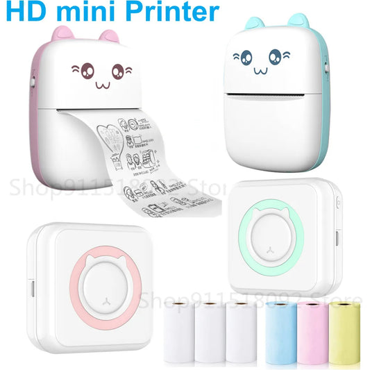 Meow Pocket Printer, Mini Bluetooth Photo Printer, Pocket Printer With Thermal Paper Roll, Wireless Mini Printer For Memo Receipt Label Notes, Thermal Printer Compatible with Android or iOS APP, Smart Thermal Inkless Printer