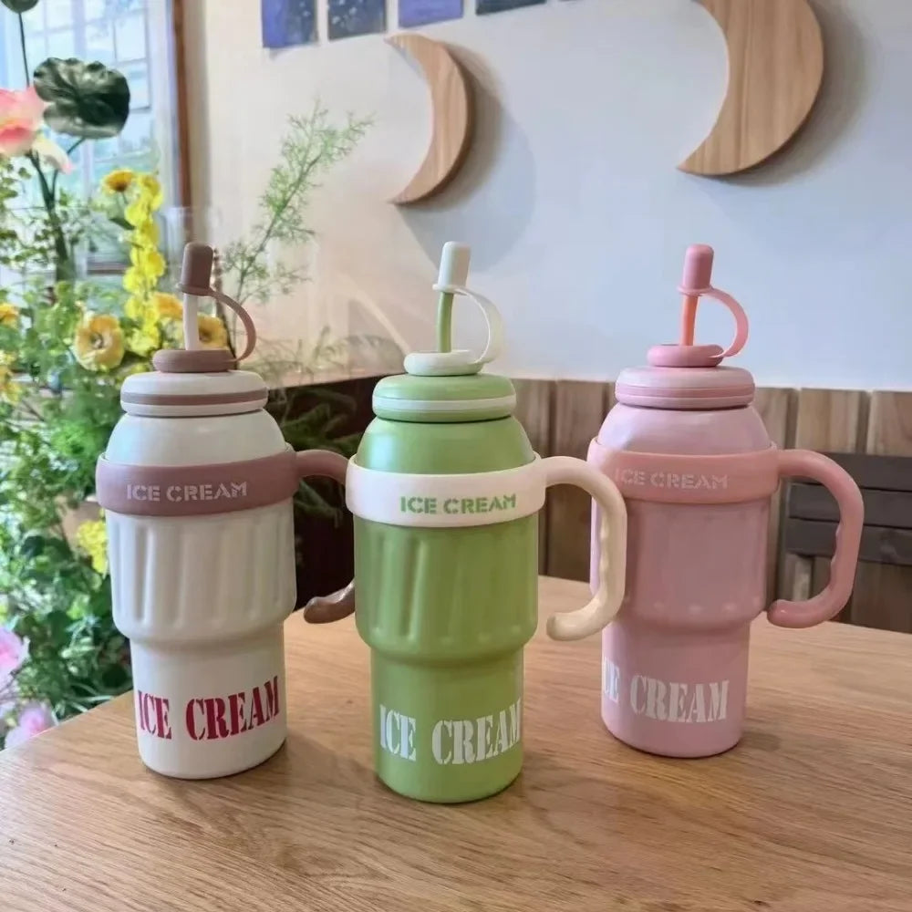 New Big Mac Bingba Cup 304 Stainless Steel Large Capacity Handle Cold and Heat Insulation Straw Insulation Water Cup