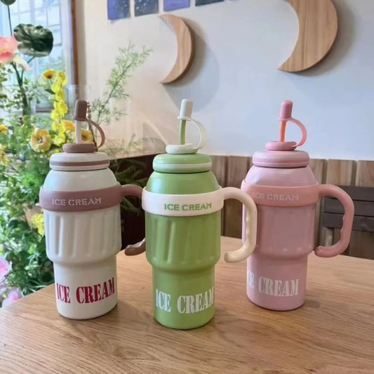 New Big Mac Bingba Cup 304 Stainless Steel Large Capacity Handle Cold and Heat Insulation Straw Insulation Water Cup
