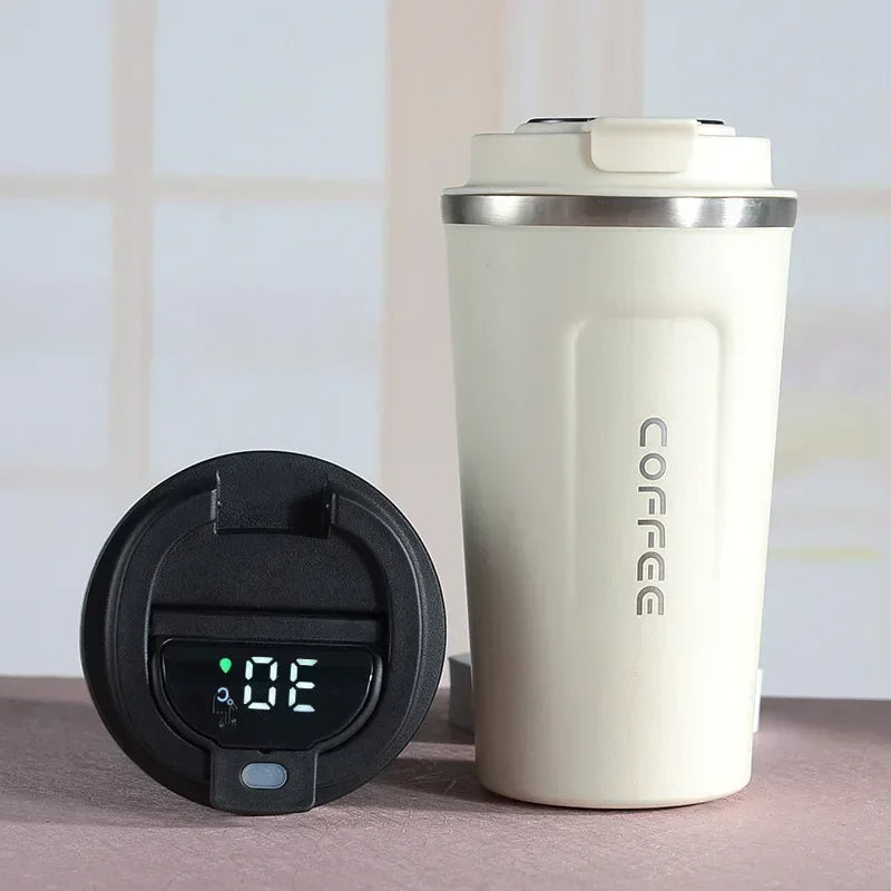 LUSQI 510ml Thermos Coffee Mug Stainless Steel Coffee Cup Temperature Display Vacuum Flask Water Bottle