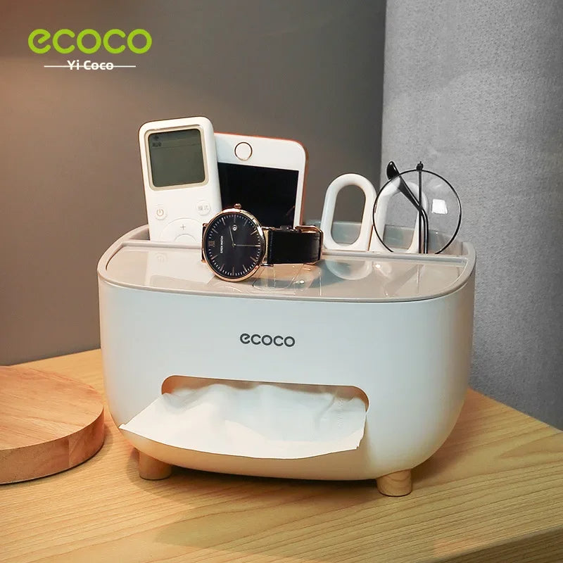 Ecoco Remote Control & Tissue Storage Box Cute Simple Living Room Tea Table Dining Room Tissue Box Plastic Material Removable Tissue