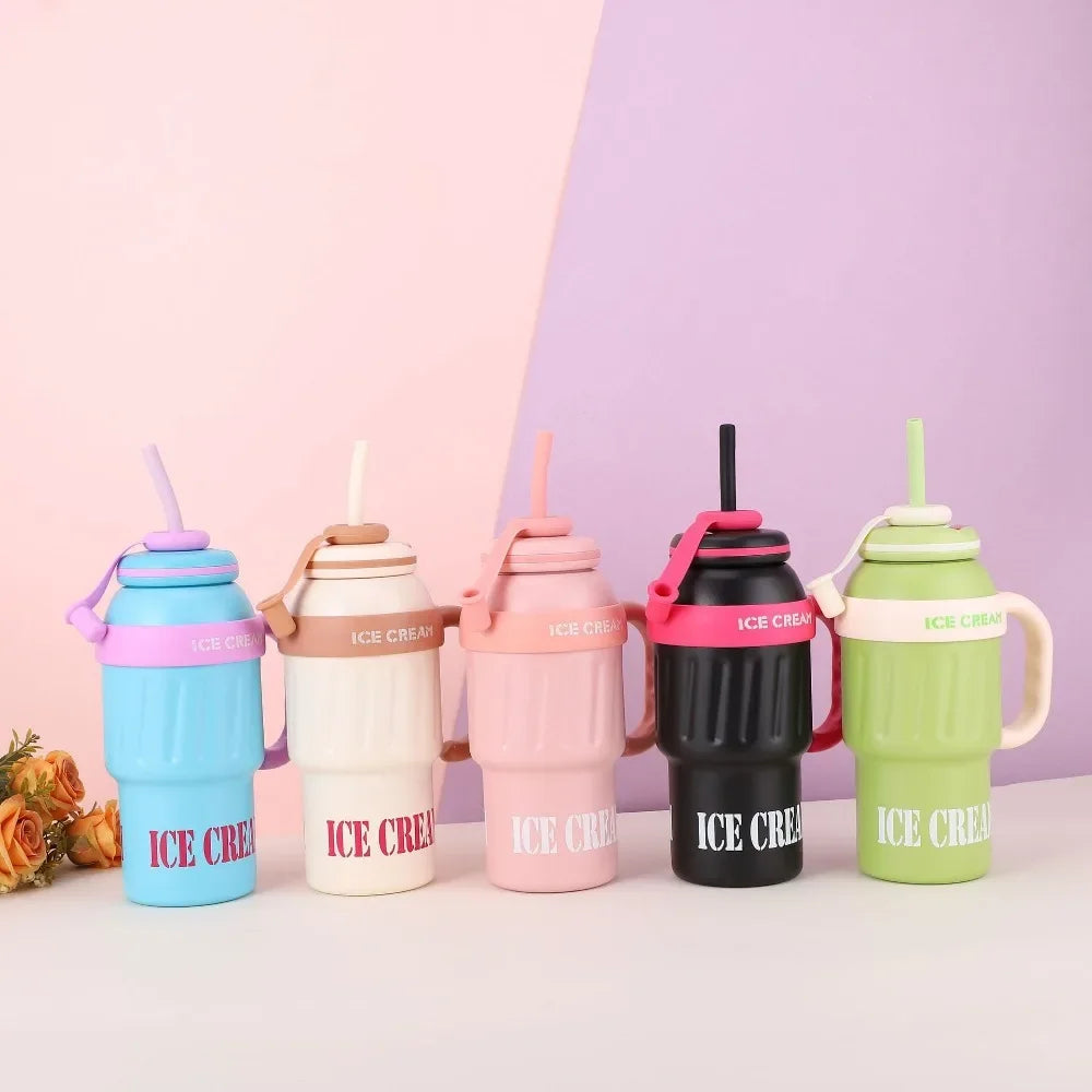 New Big Mac Bingba Cup 304 Stainless Steel Large Capacity Handle Cold and Heat Insulation Straw Insulation Water Cup