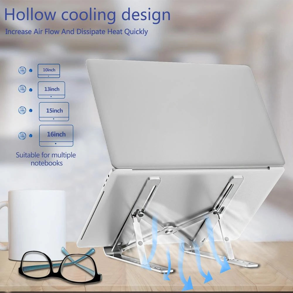 Adjustable Universal Laptop Stand – Foldable, Non-Slip Cooling Base for MacBook, Tablets, and Phones.