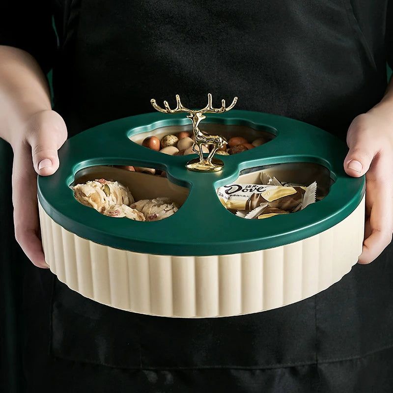 Double-layer Nordic Plastic Green Deer Storage Container Fruit Plate Garden Snack Home Decoration Plate Living Room