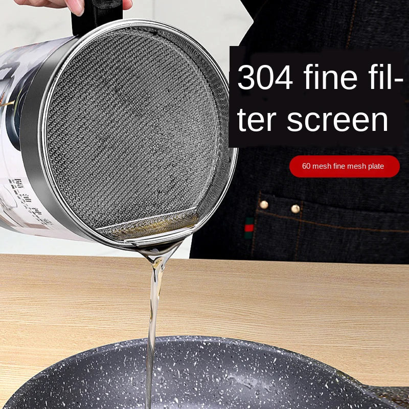 Leakproof Can Grease Container Kitchen Tool Kettle Cooking Separator Multifunction Frying Pot with Strainer Oil Storage 1.4L