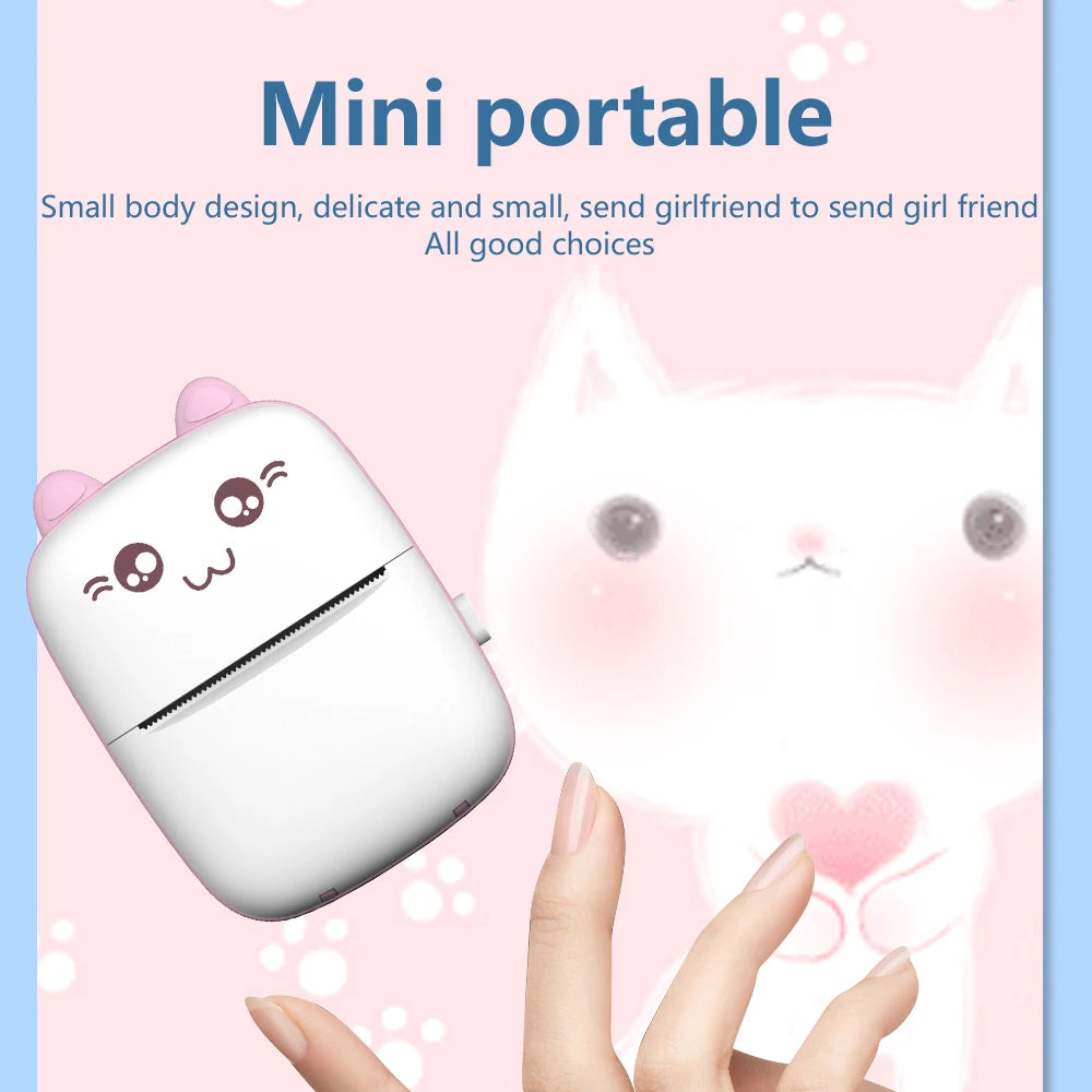 Meow Pocket Printer, Mini Bluetooth Photo Printer, Pocket Printer With Thermal Paper Roll, Wireless Mini Printer For Memo Receipt Label Notes, Thermal Printer Compatible with Android or iOS APP, Smart Thermal Inkless Printer