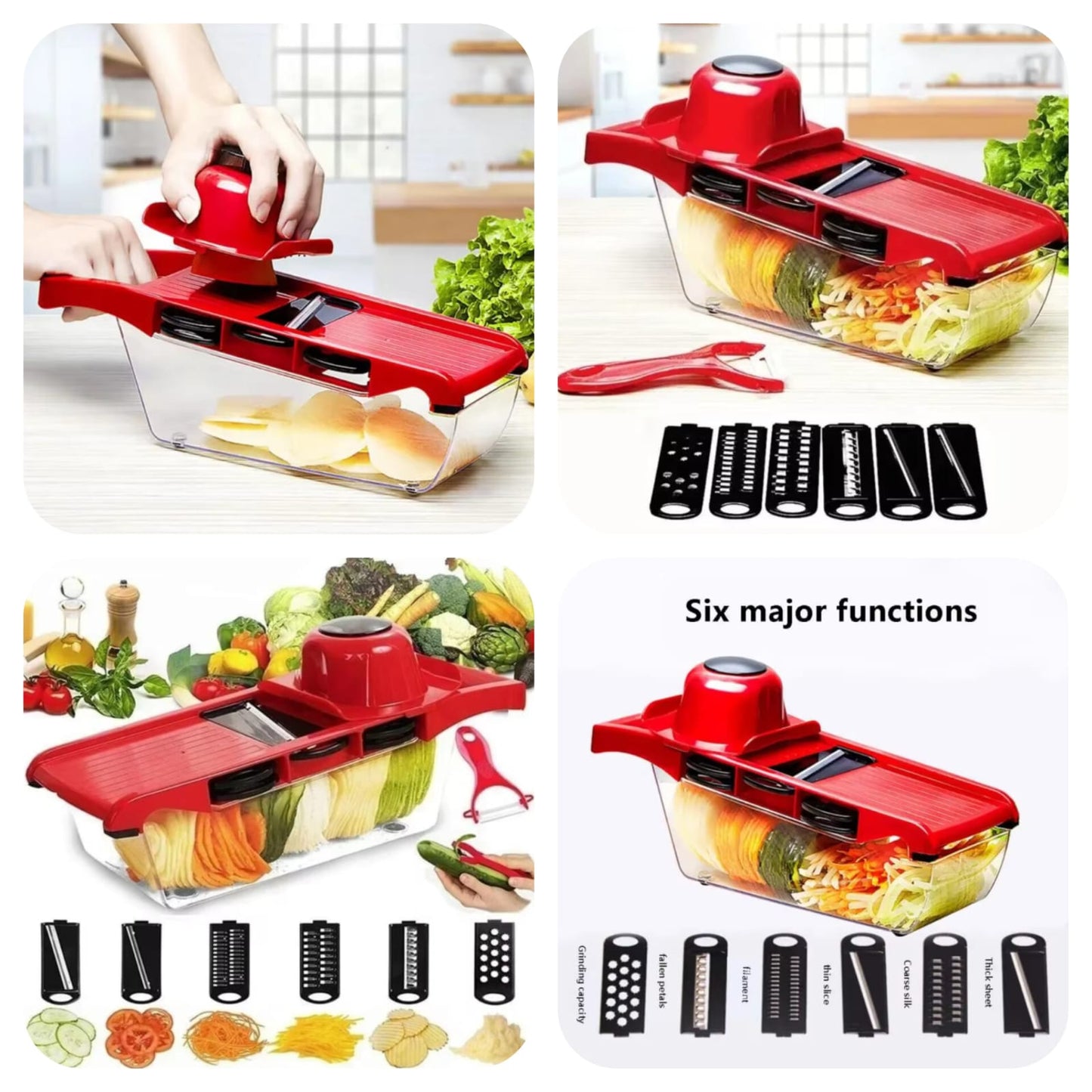 Set, 6in1, Vegetable Chopper, Multifunctional Fruit Slicer, Manual Food Grater, Vegetable Slicer, Cutter With Container
