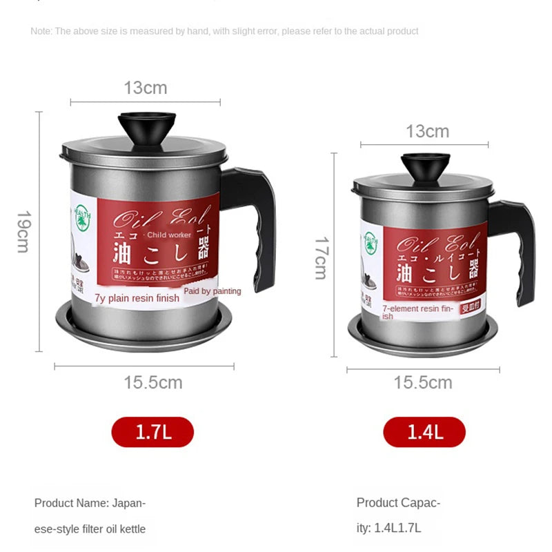Leakproof Can Grease Container Kitchen Tool Kettle Cooking Separator Multifunction Frying Pot with Strainer Oil Storage 1.4L