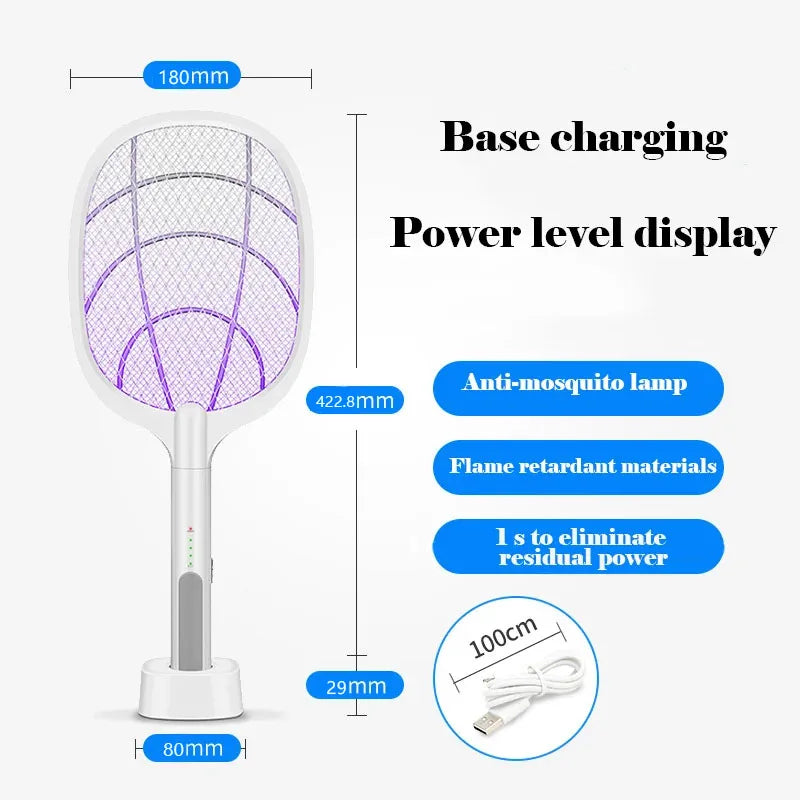 Mosquito Killer Lamp USB Rechargeable Electric Mosquito Net Fly Swatter with UV Light Base Charge Protect Baby in Summer