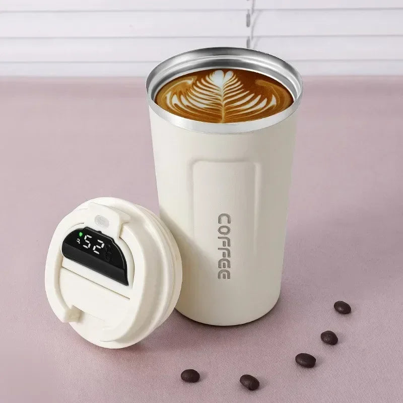 LUSQI 510ml Thermos Coffee Mug Stainless Steel Coffee Cup Temperature Display Vacuum Flask Water Bottle