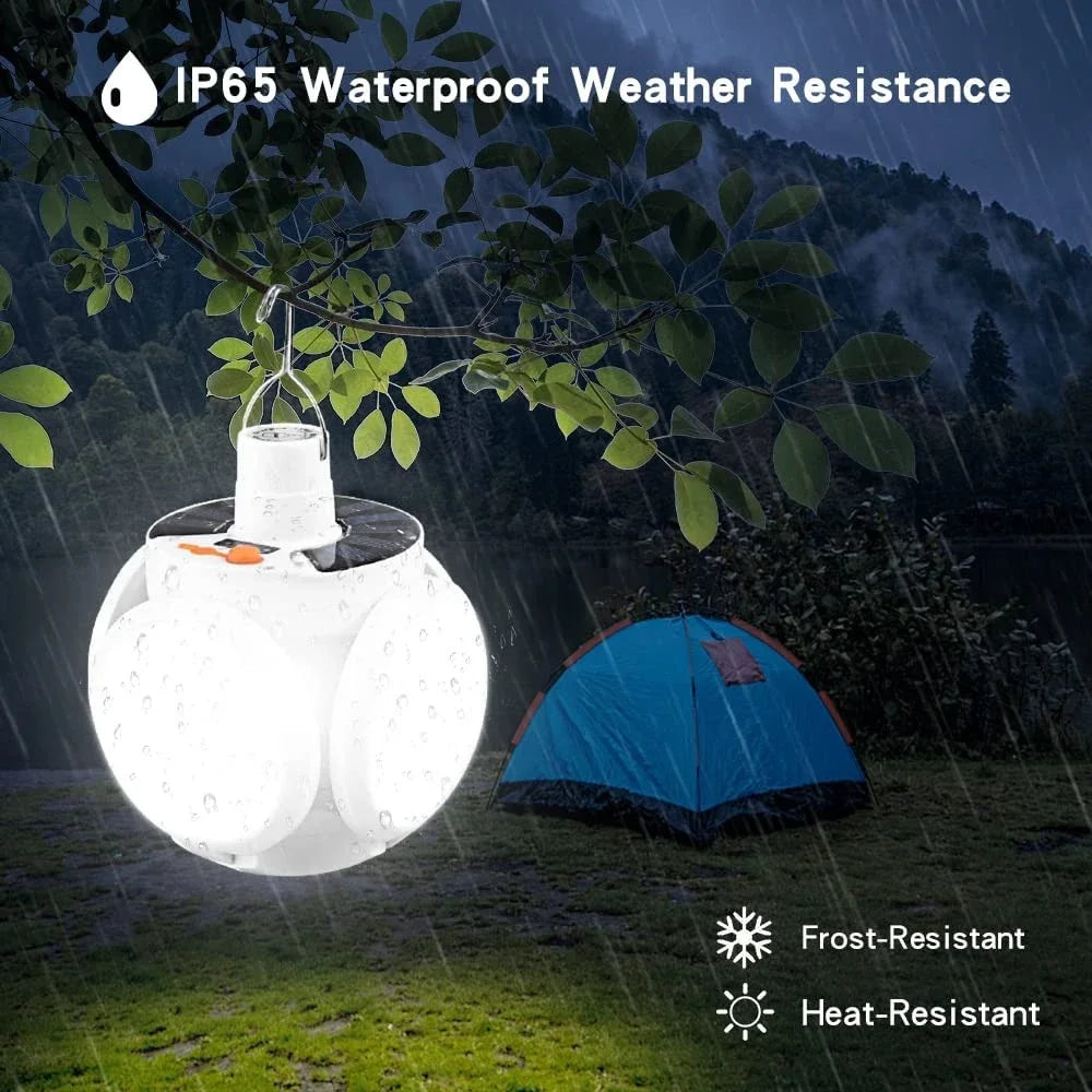 Solar LED Camping Light - USB Rechargeable Bulb for Outdoor Tent Lamp