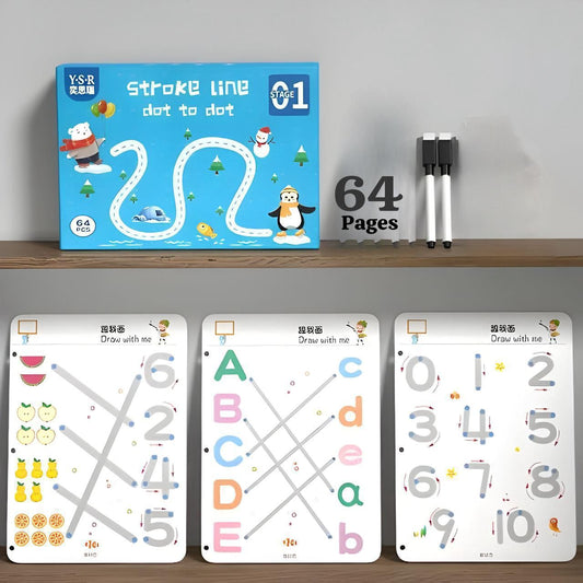 64 Pages Kids Reusable Tracing Workbook with 2 Pens